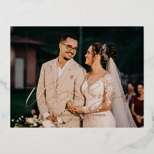 Modern minimalist wedding photo thank you card