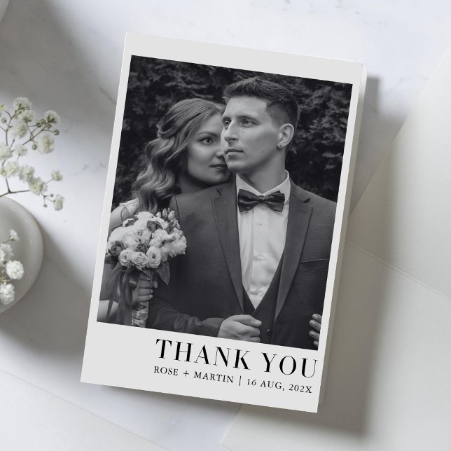 Modern Minimalist Wedding Photo Thank You Card (Creator Uploaded)