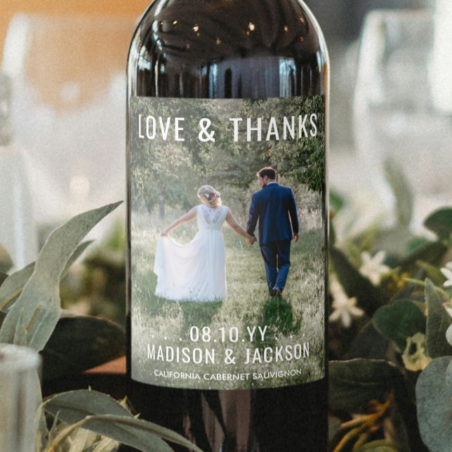 Modern Minimalist Wedding Photo Thank You Custom Wine Label (Creator Uploaded)
