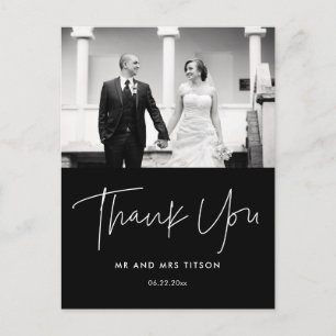 Modern minimalist wedding photo thank you postcard