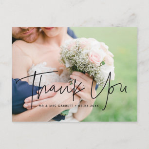Modern & minimalist wedding photo thank you postcard