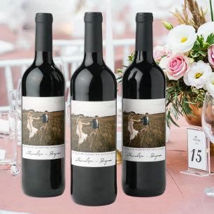 Modern Minimalist Wedding Photo Thank You Wine Label