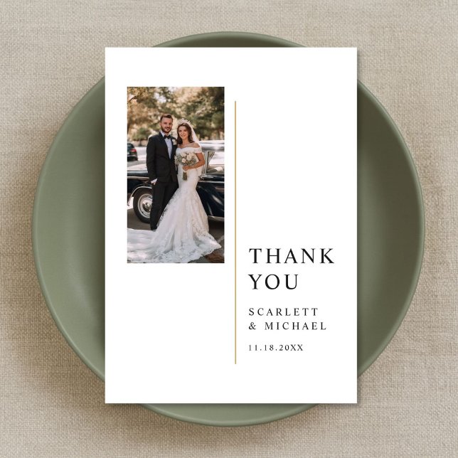 Modern Minimalist Wedding Photo With Note Thank You Card (Creator Uploaded)