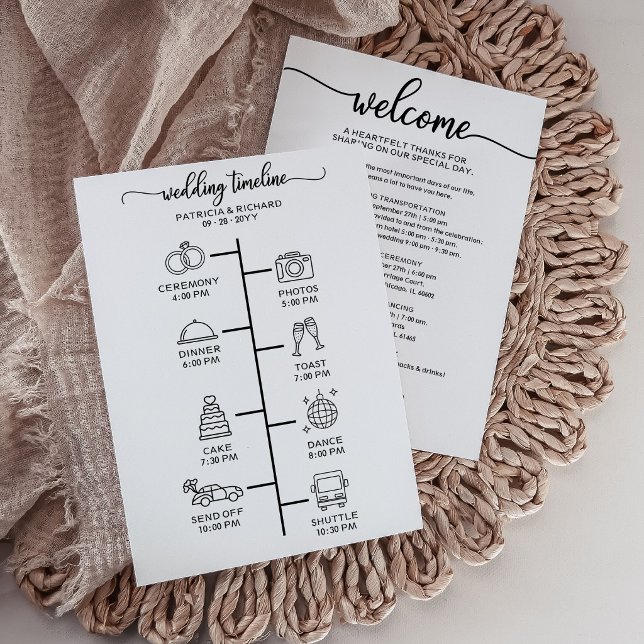 Modern Minimalist Wedding Program Card with Icon  (Creator Uploaded)