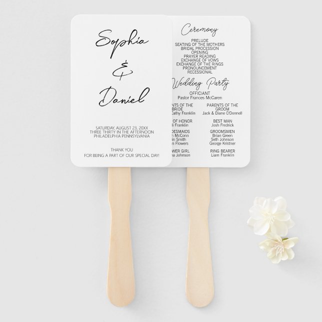 Modern Minimalist Wedding Program Fan Template (Front and Back)