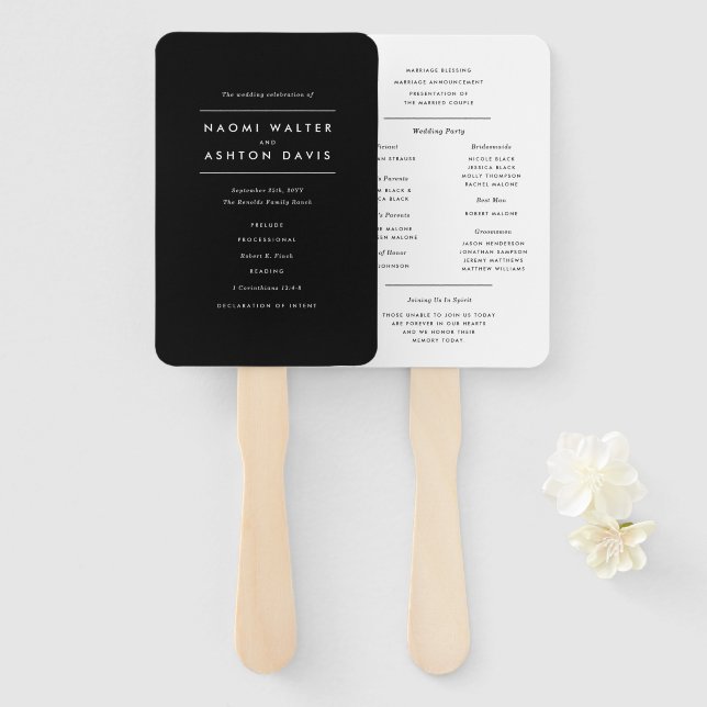 Modern Minimalist Wedding Program Hand Fan (Front and Back)