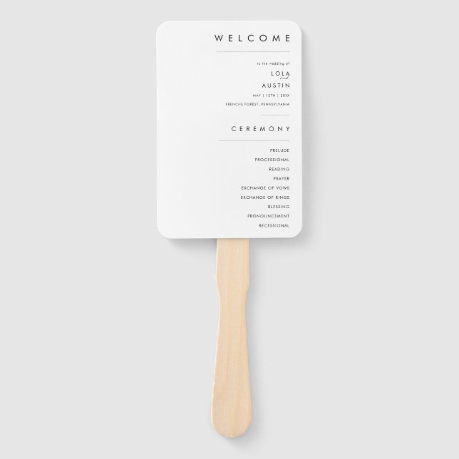 Modern Minimalist Wedding Program Hand Fan (Front)