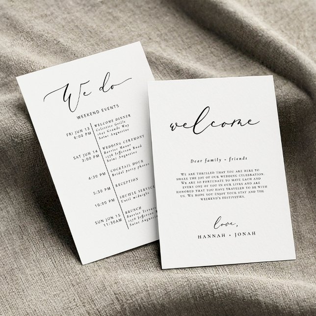 Modern Minimalist Wedding program Welcome Bag card (Creator Uploaded)