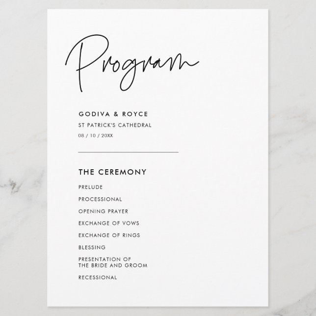 Modern Minimalist wedding Programme (Front)