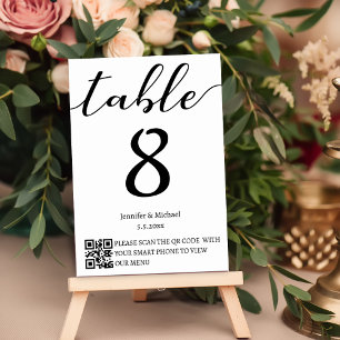 modern minimalist wedding qr code menu and table number