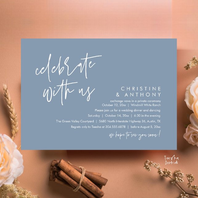 Modern Minimalist Wedding Reception Dinner Invitation (Modern Minimalist Wedding Reception Dinner Invitation Card, Celebrate with us, in Dusty Blue)