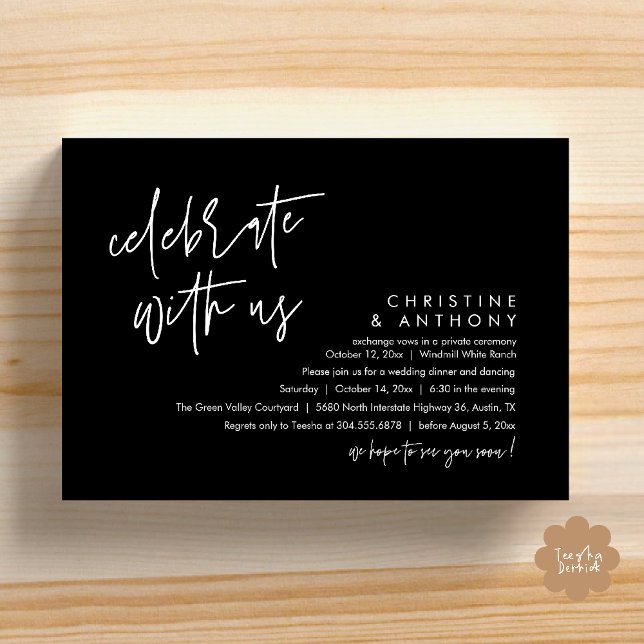 Modern Minimalist Wedding Reception Dinner Invitation (Modern Minimalist Wedding Reception Dinner Invitation Card, Celebrate with us, in Black and white)