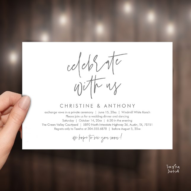 Modern Minimalist Wedding Reception Dinner Invitation (Modern Minimalist Wedding Reception Dinner Invitation Card, Celebrate with us, in Grey)