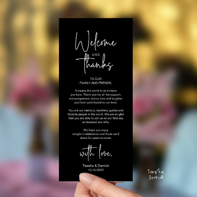 Modern Minimalist Wedding Reception Thank You Card (Modern Minimalist Wedding Reception Thank You Dinner Lunch Brunch Party Card in Black and White)