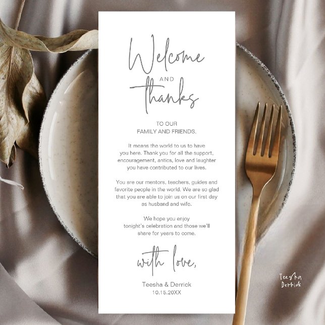 Modern Minimalist Wedding Reception Thank You Card (Modern Minimalist Wedding Reception Thank You Dinner Lunch Brunch Party Card in Dark Grey)