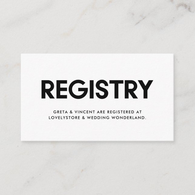 Modern minimalist wedding registry card (Front)