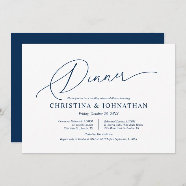 Modern Minimalist, Wedding Rehearsal and Dinner In Invitation (Front/Back)