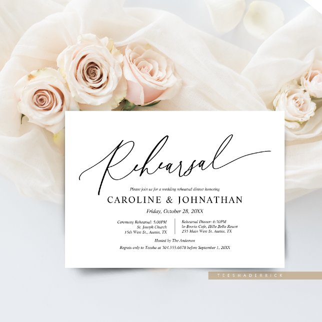 Modern Minimalist, Wedding Rehearsal and Dinner Invitation (Wedding Ceremony Rehearsal and Dinner Party Invitation, in Modern Romantic themed.)