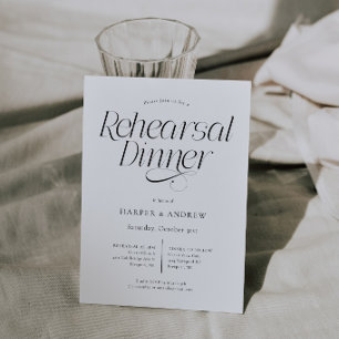 Modern Minimalist Wedding Rehearsal Dinner White Invitation