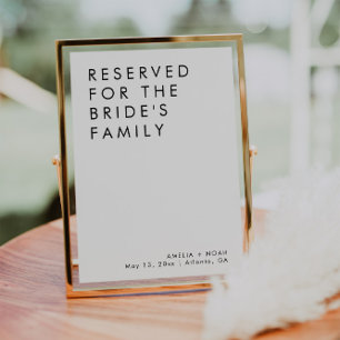 Modern Minimalist Wedding Reserved For Family Sign
