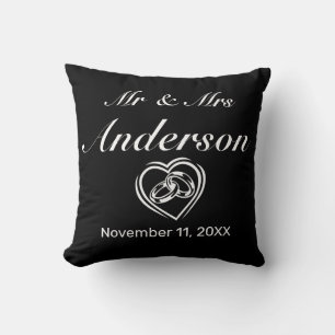 Modern Minimalist  Wedding Rings Heart Cushion