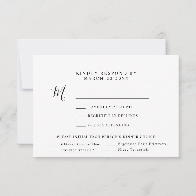 Modern Minimalist Wedding RSVP + 4 dinner choices (Back)