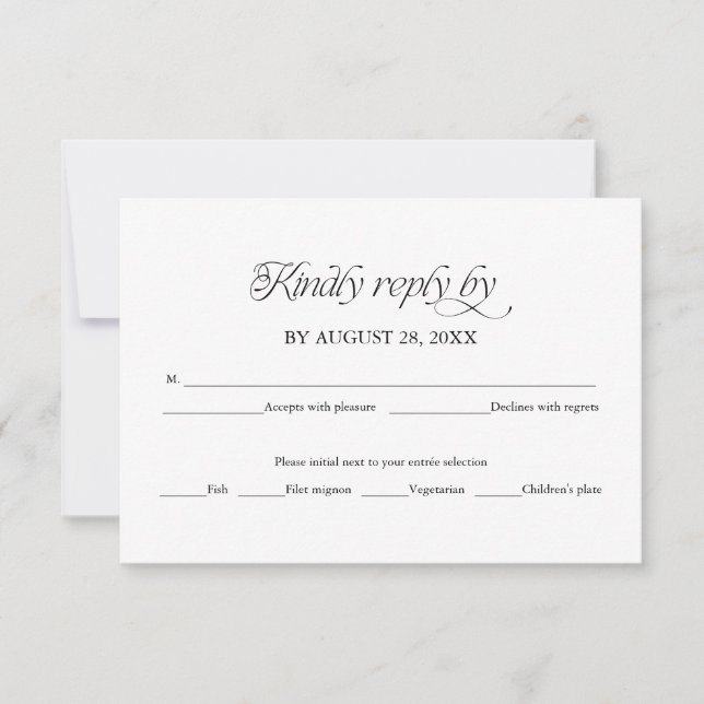 Modern Minimalist Wedding RSVP Elegant Reply Card (Front)