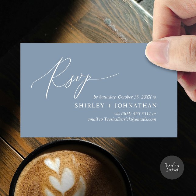 Modern Minimalist Wedding RSVP Enclosure Card (Wedding invitation RSVP via Phone or email respond reminder Enclosure Card in aesthetic Dusty Blue)