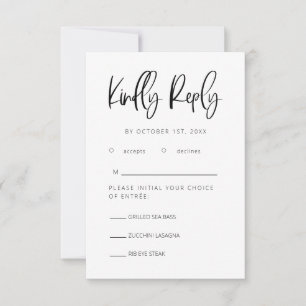 Modern Minimalist Wedding RSVP with Meal Choice  Card
