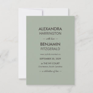 Modern Minimalist Wedding   Sage Green Timeless  Announcement