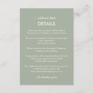 Modern Minimalist Wedding   Sage Green Timeless  Enclosure Card
