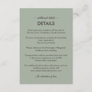 Modern Minimalist Wedding   Sage Green Timeless  Enclosure Card
