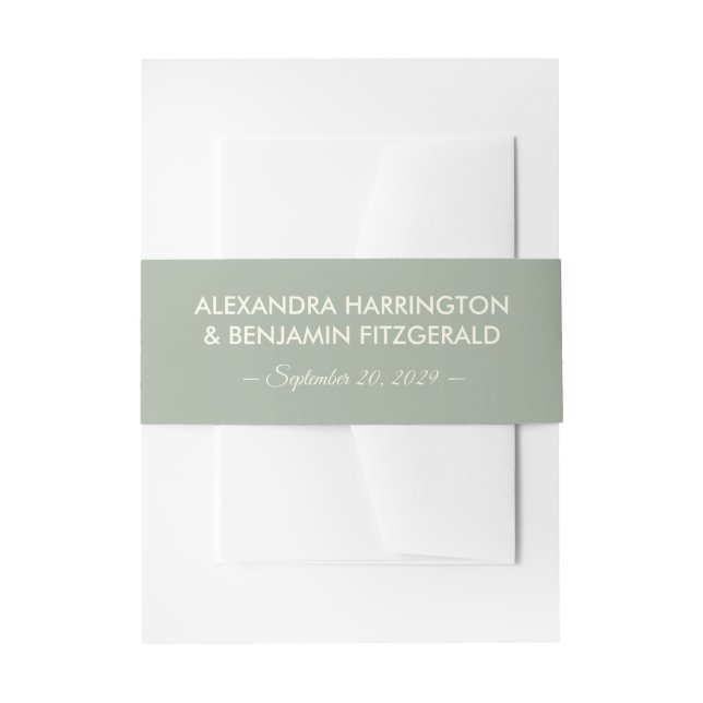 Modern Minimalist Wedding | Sage Green Timeless  Invitation Belly Band (Front Example)