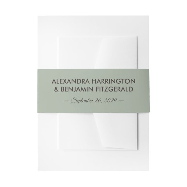 Modern Minimalist Wedding | Sage Green Timeless  Invitation Belly Band (Front Example)