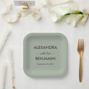 Modern Minimalist Wedding Sage Green Timeless Paper Plate