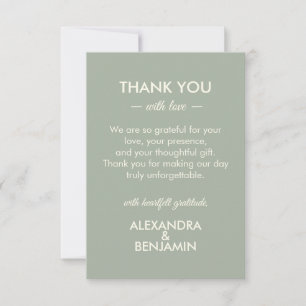 Modern Minimalist Wedding Sage Green Timeless Thank You Card