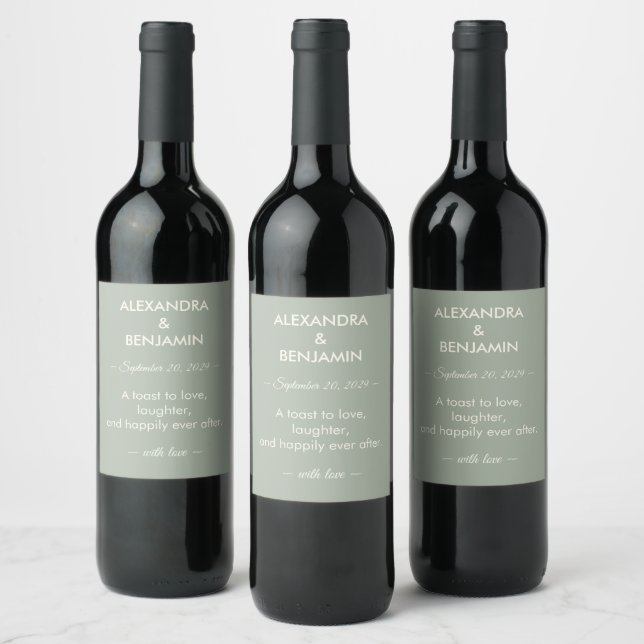 Modern Minimalist Wedding | Sage Green Timeless  Wine Label (Bottles)