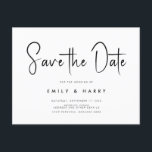 Modern Minimalist Wedding Save the Date Announcement Postcard<br><div class="desc">A simple modern save the date card. Personalise this minimalist black and white design to have your personal details and message. Features script calligraphy typography and faux glitter image background.</div>
