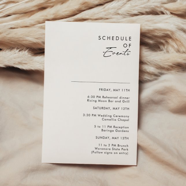 Modern Minimalist Wedding Schedule of Events Card (Creator Uploaded)