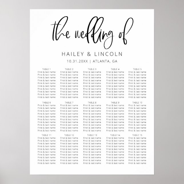 Modern Minimalist Wedding Seating Chart (Front)