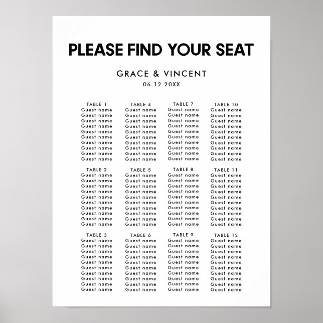 Modern minimalist wedding seating chart (Front)