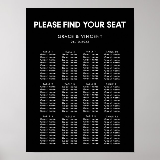 Modern minimalist wedding seating chart (Front)