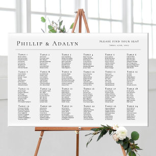 Modern minimalist wedding seating chart, 24 tables poster