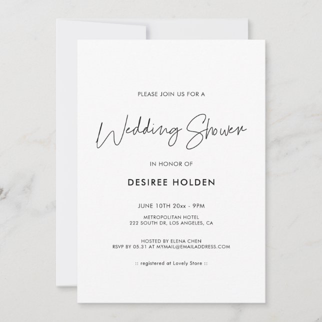 Modern minimalist Wedding shower Invitation (Front)