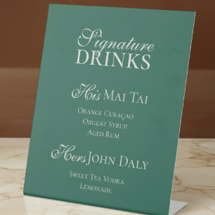 Modern Minimalist Wedding Signature Drinks Pedestal Sign