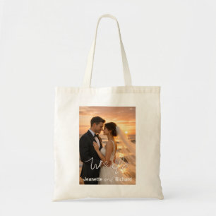 Modern Minimalist Wedding Sunset Beach Photo Tote Bag