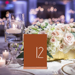 Modern Minimalist Wedding Table Card Number<br><div class="desc">Modern Minimalist Wedding Table Card Number
The Modern Minimalist Wedding Table Card Numbers are perfect for spring,  summer and fall weddings. The table number features classic typography on a rich cinnamon background. The beautiful design is modern and elegant,  giving the sign a classy feel.</div>