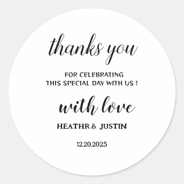 Modern Minimalist Wedding Thank You Classic Round  Classic Round Sticker (Front)