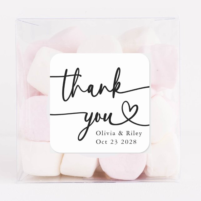 Modern Minimalist Wedding Thank You Script Heart Square Sticker (Creator Uploaded)