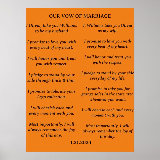 MODERN MINIMALIST WEDDING VOWS BRIDE & GROOM POSTER (Front)